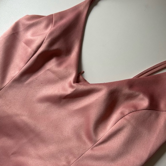Attached Pink Satin Formal Dress with Pockets - Picture 3 of 6
